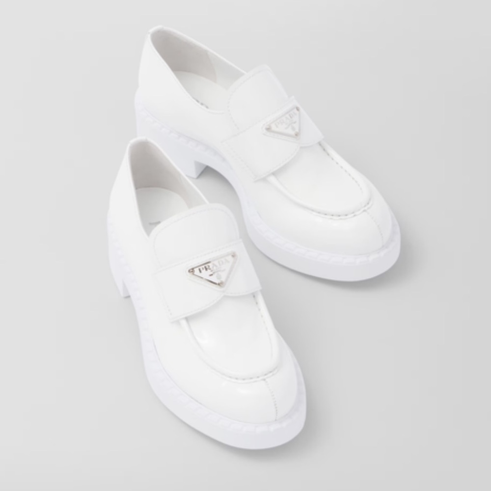 Prada Chocolate Loafers white patent